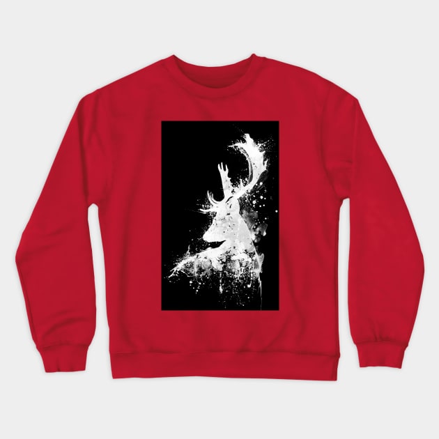 Black and White Deer Head Watercolor Silhouette - Reversed Colors Crewneck Sweatshirt by Marian Voicu